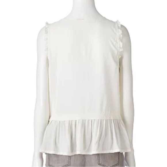 Lauren Conrad Blue Embroidery White Ruffle Peplum Tank Size Small - Picture 2 of 7